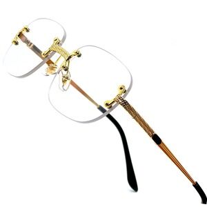 Rimless Sunglasses‎ Men Gold Clear Lens Fashion Hip Hop Glasses UV400 Protection